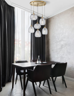Suspension Vario 6 lumières dorée, verre