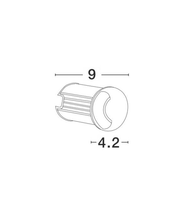 Schéma coté du luminaire avec dimensions neuf et quatre virgule deux centimètres.