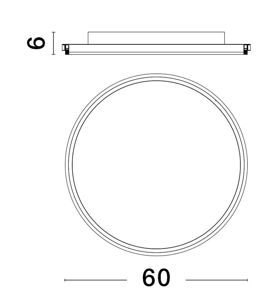 Schéma technique coté du plafonnier : diamètre 60 cm et hauteur 6 cm
