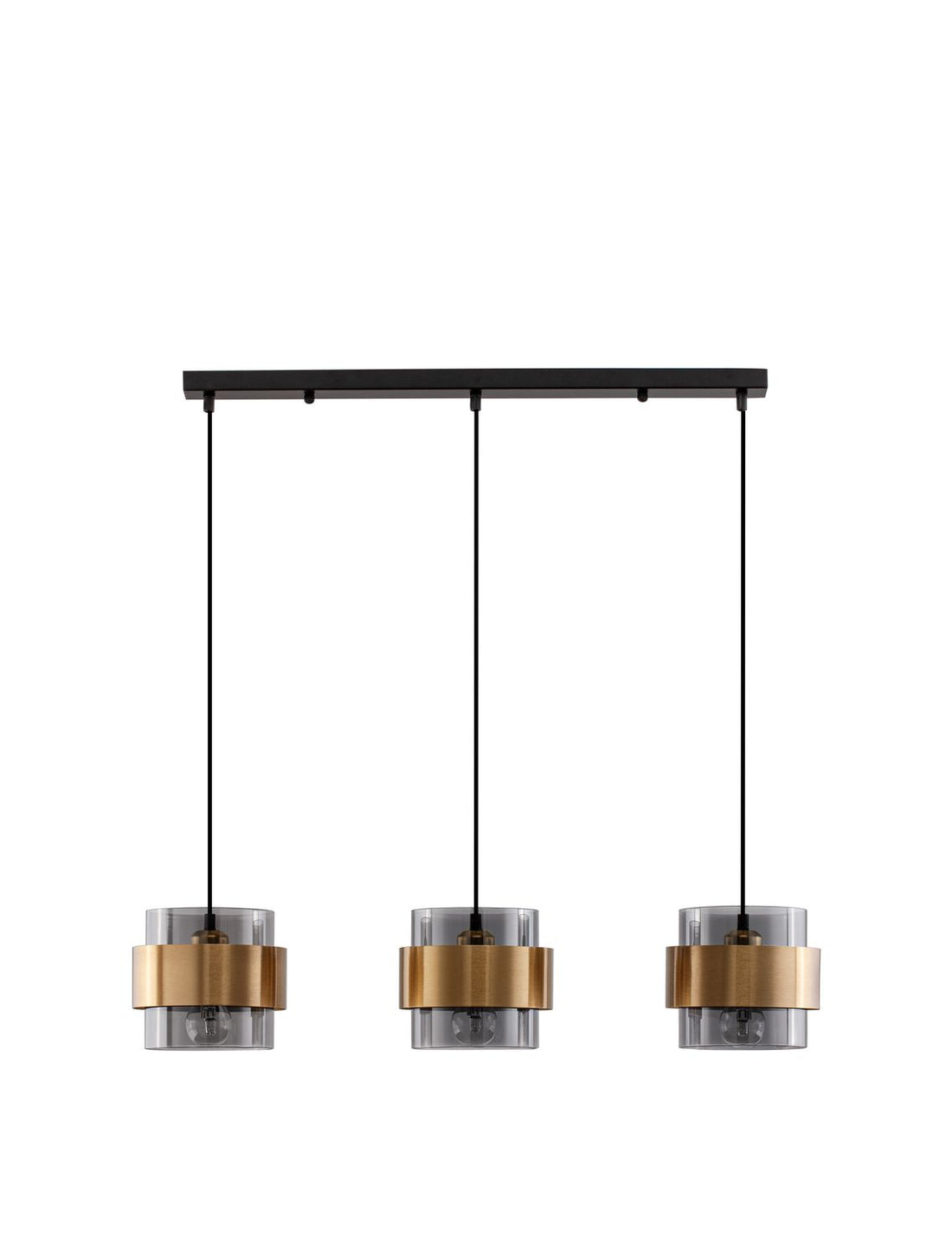 Suspension Sianna 3 lumières dorée, verre, H 140 cm