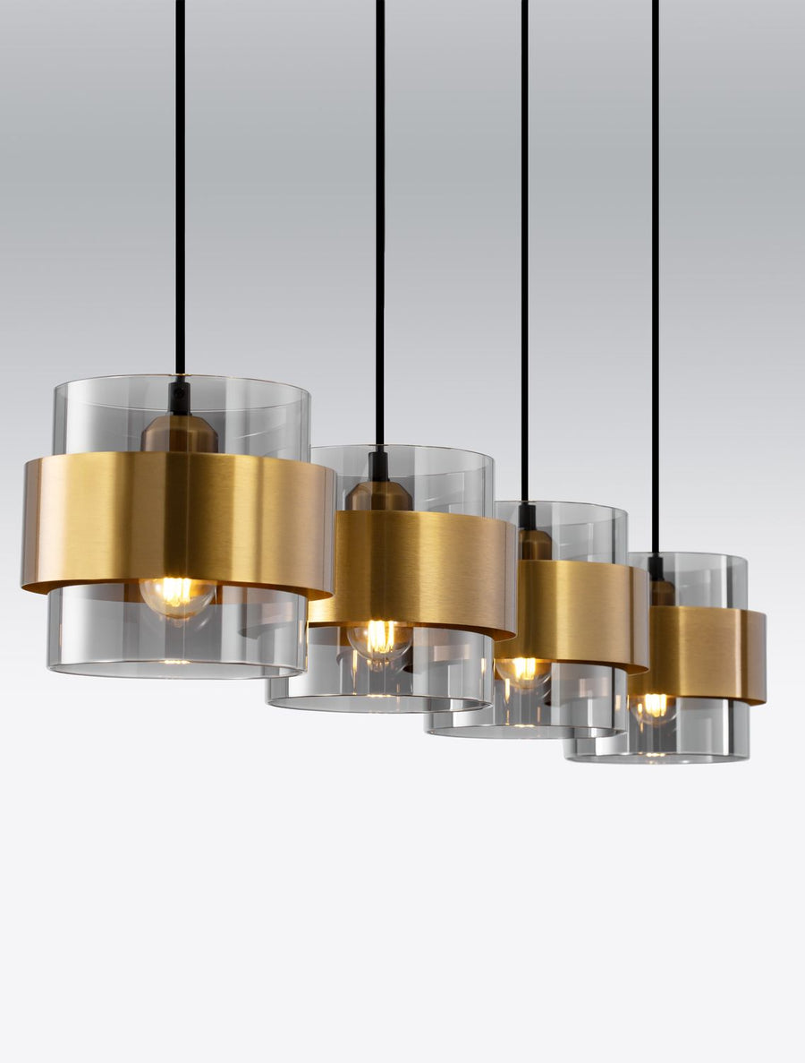 Suspension Sianna 4 lumières dorée, verre