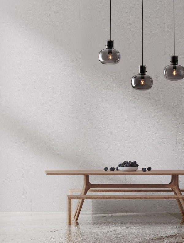 Suspension Cinzia 3 lumières noire, verre, H 175 cm