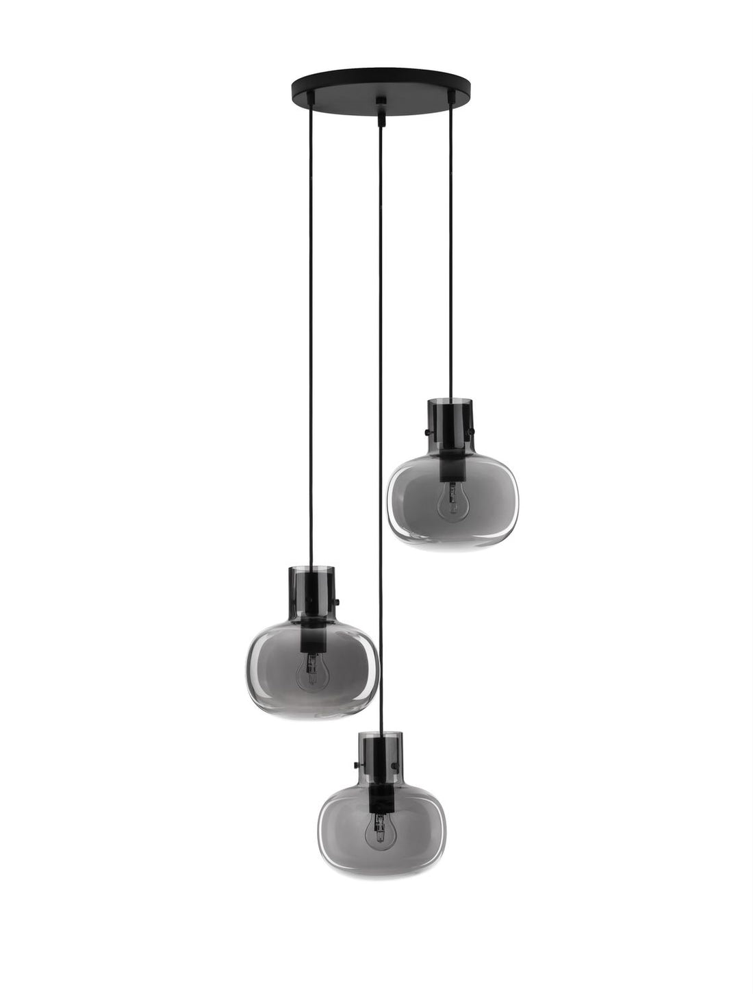 Suspension Cinzia 3 lumières noire, verre, H 178 cm
