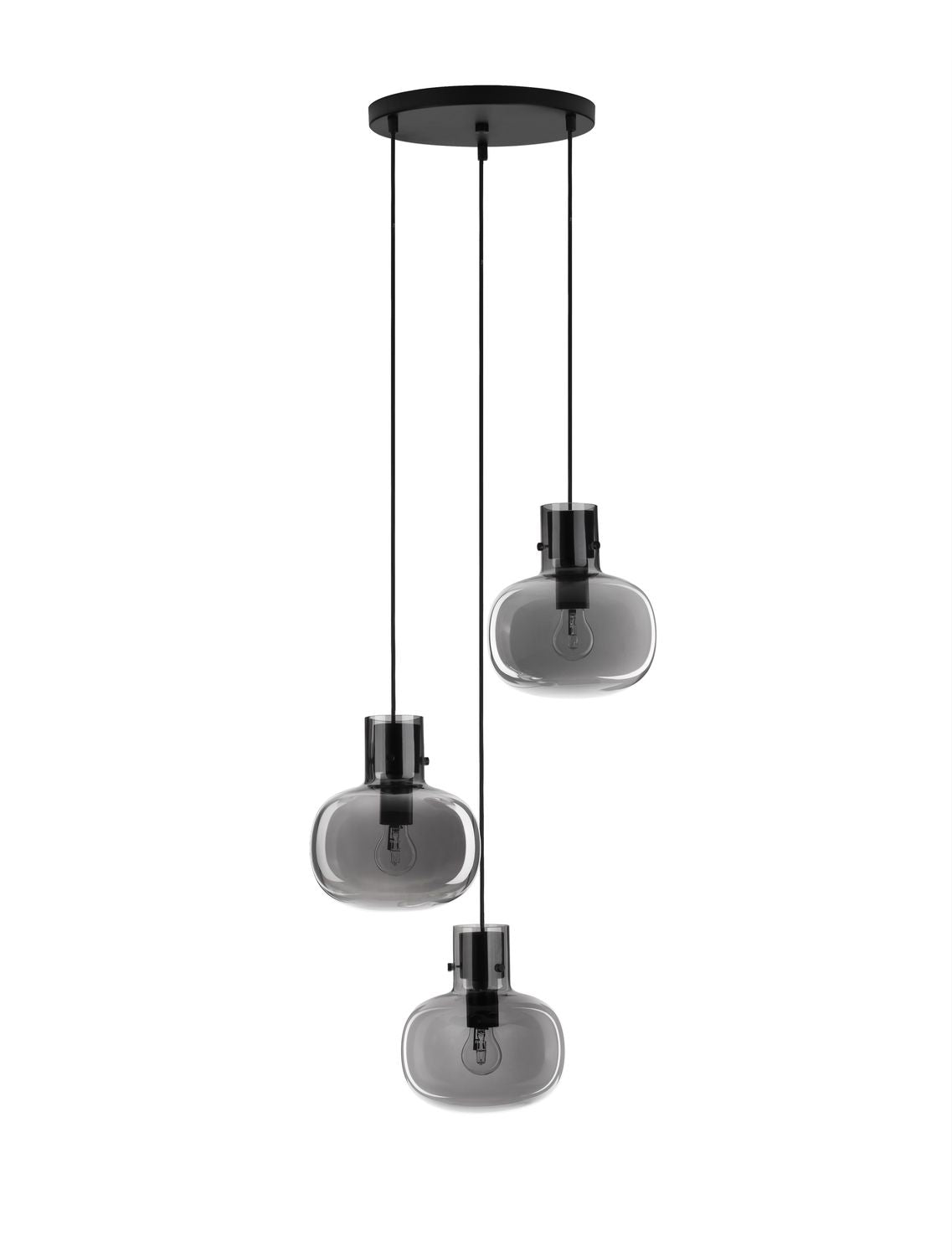 Suspension Cinzia 3 lumières noire, verre, H 178 cm