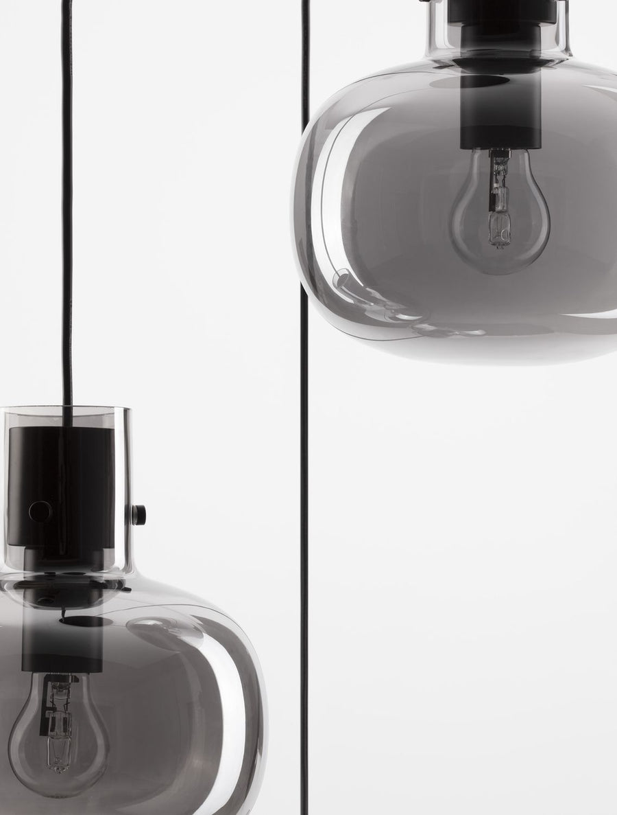 Suspension Cinzia 3 lumières noire, verre, H 178 cm