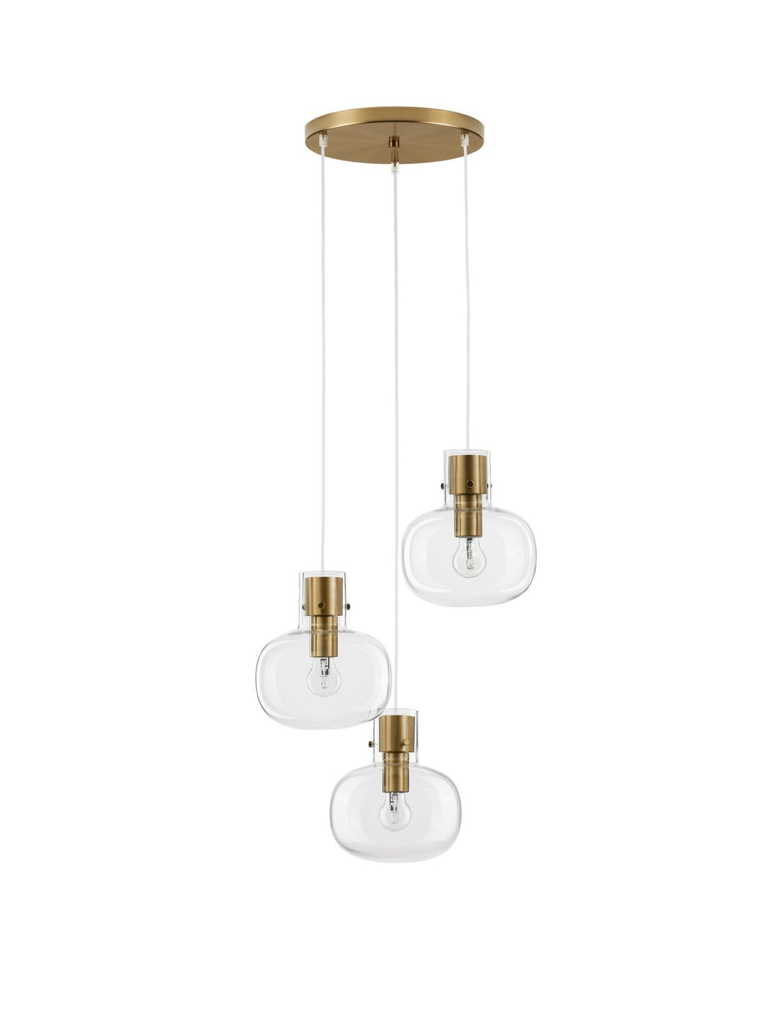 Suspension Cinzia 3 lumières dorée, verre, H 178 cm
