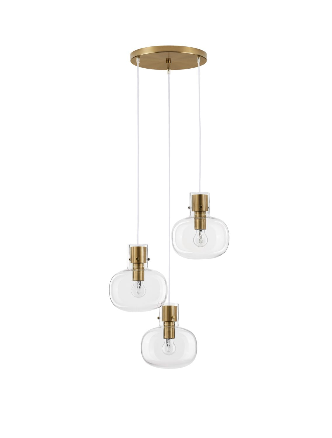 Suspension Cinzia 3 lumières dorée, verre, H 178 cm