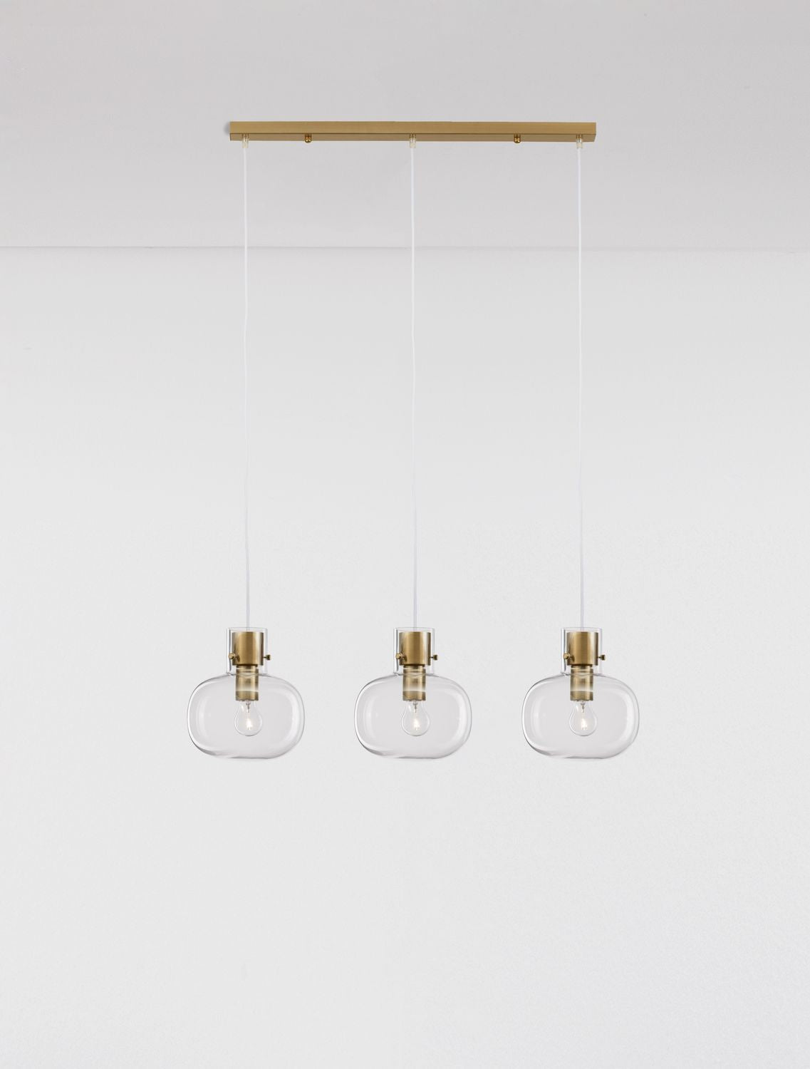 Suspension Cinzia 3 lumières dorée, verre, H 175 cm