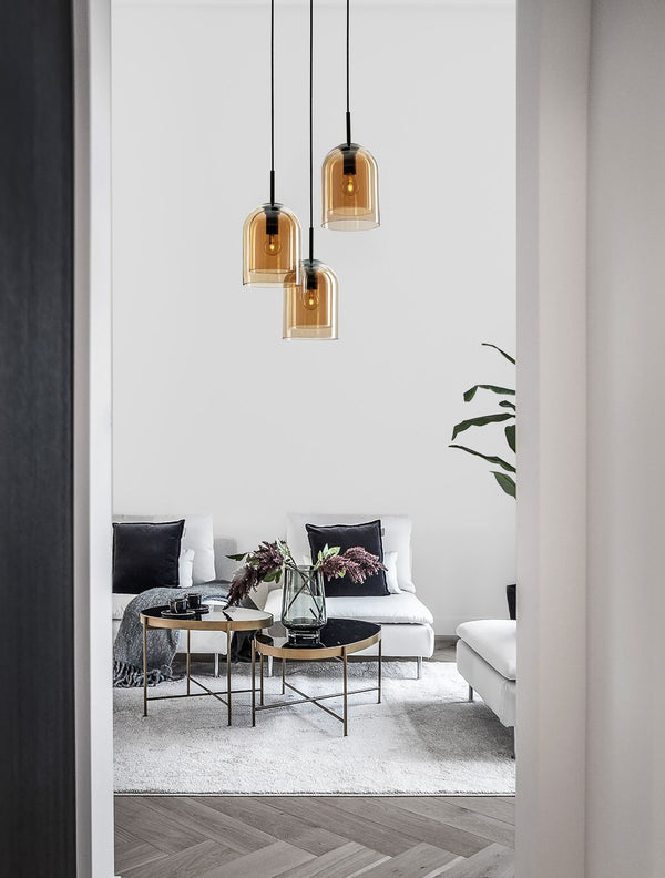 Suspension Velor 3 lumières noire, verre, H 185 cm