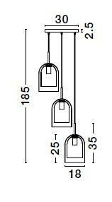 Suspension Velor 3 lumières noire, verre, H 185 cm