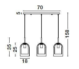 Suspension Velor 3 lumières noire, verre, H 158 cm