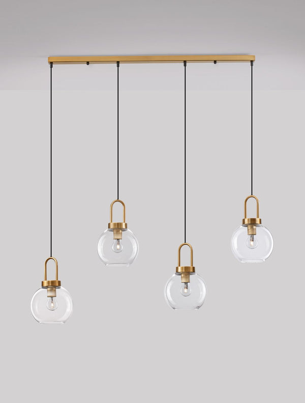 Suspension Irvine 4 lumières dorée, verre