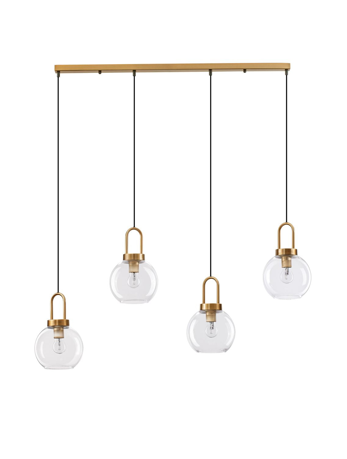 Suspension Irvine 4 lumières dorée, verre
