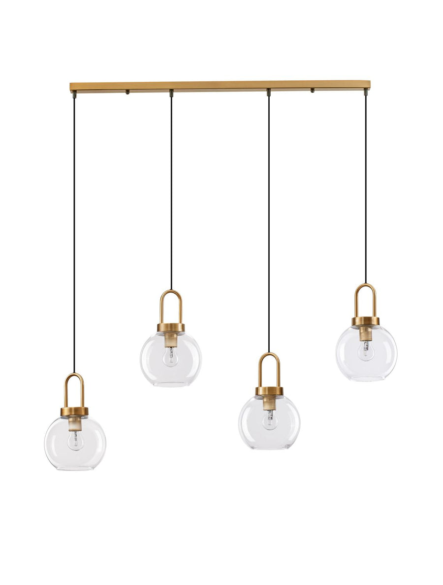 Suspension Irvine 4 lumières dorée, verre