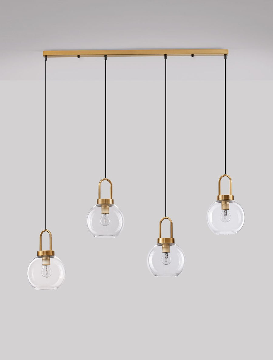 Suspension Irvine 4 lumières dorée, verre