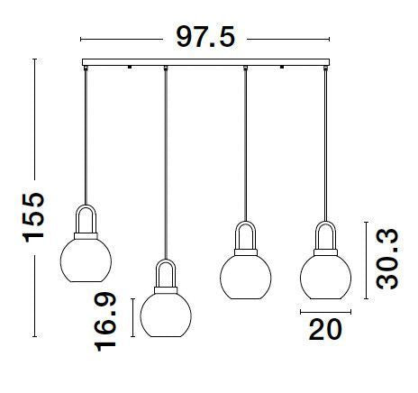 Suspension Irvine 4 lumières dorée, verre