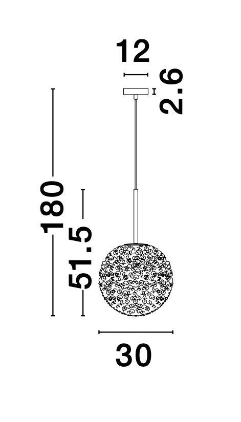 Schéma de dimensions cotées : diamètre du globe et hauteur totale