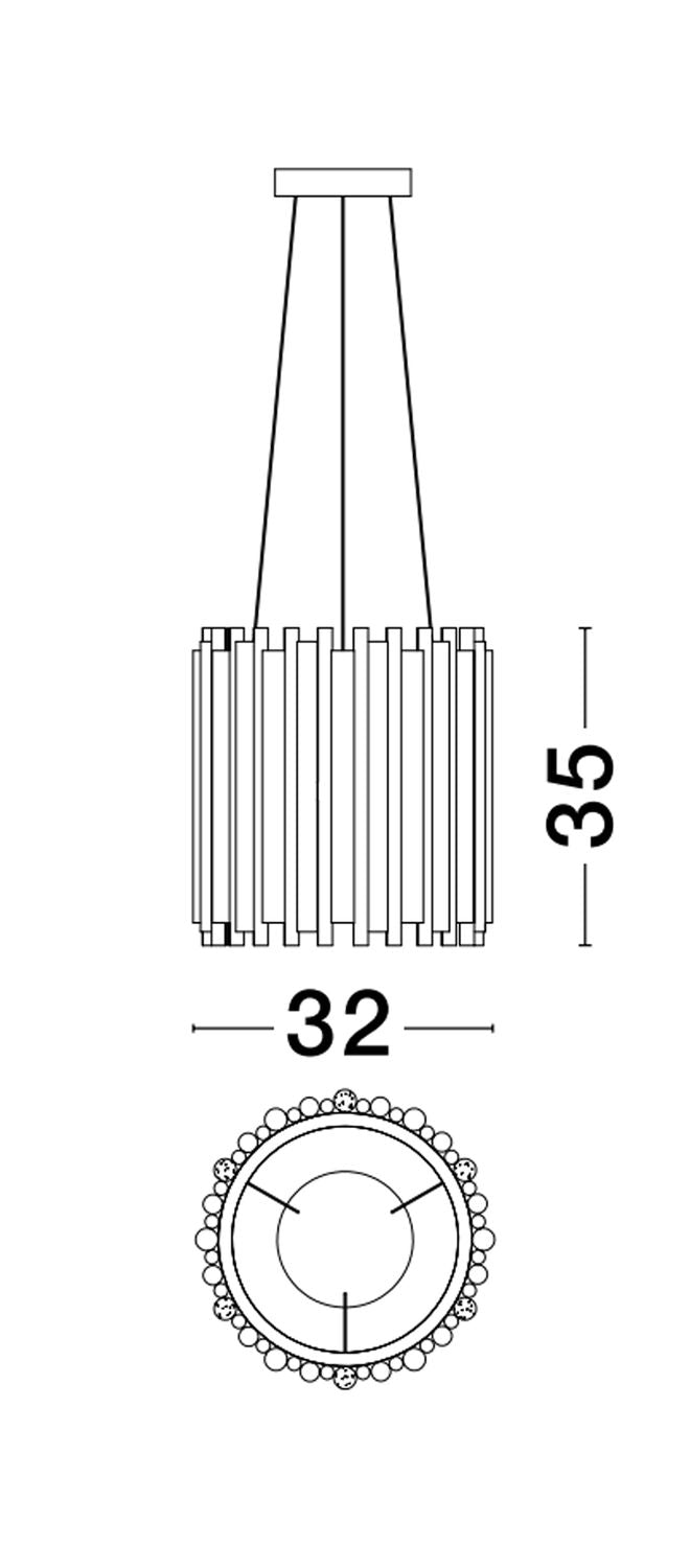 Suspension Felix 6 lumières dorée, H 120 cm
