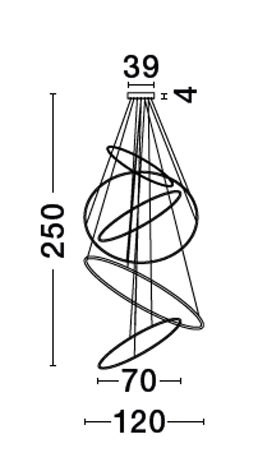 Suspension Nudos dorée, H 250 cm