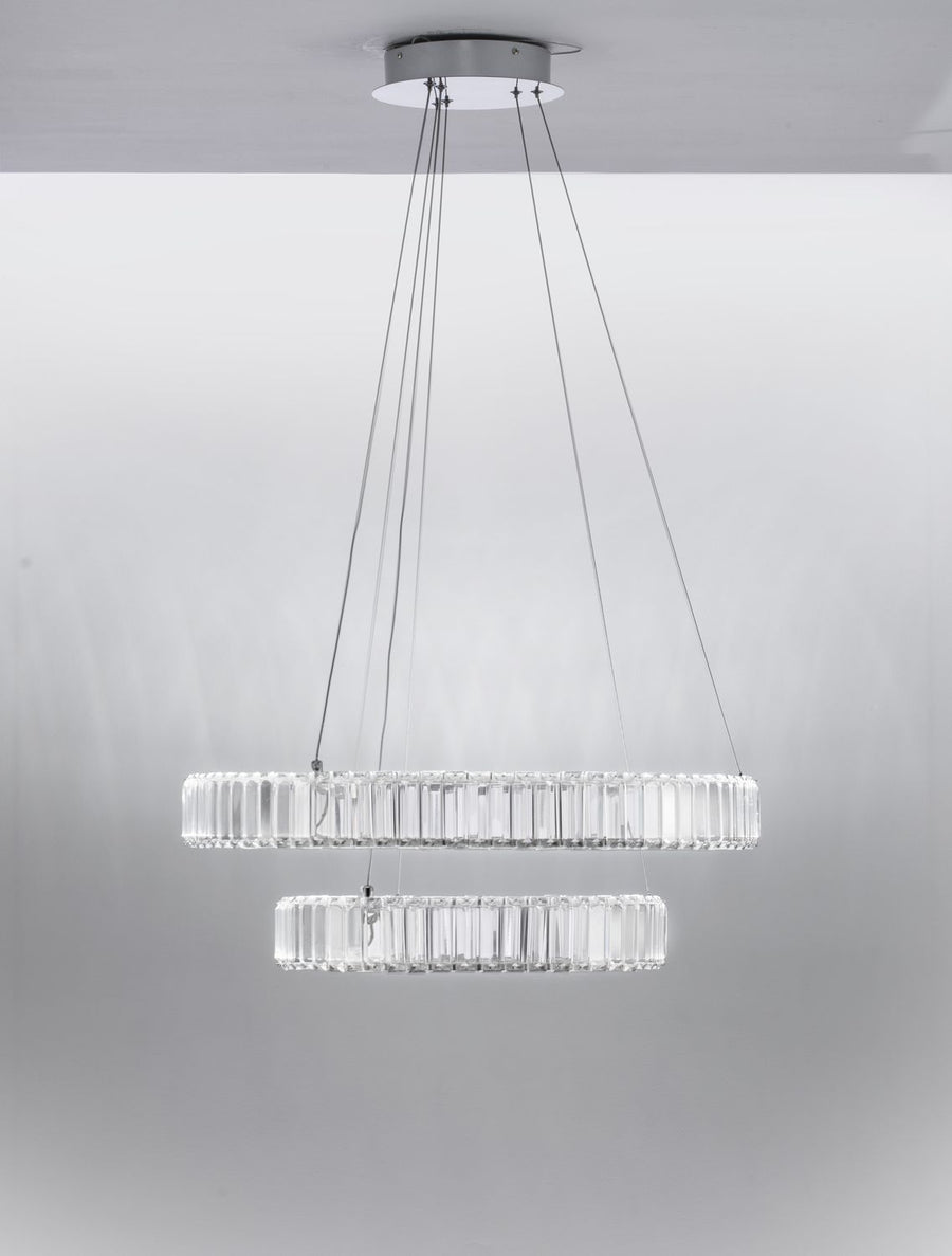 Suspension Aurelia chromée, cristal, H 200 cm