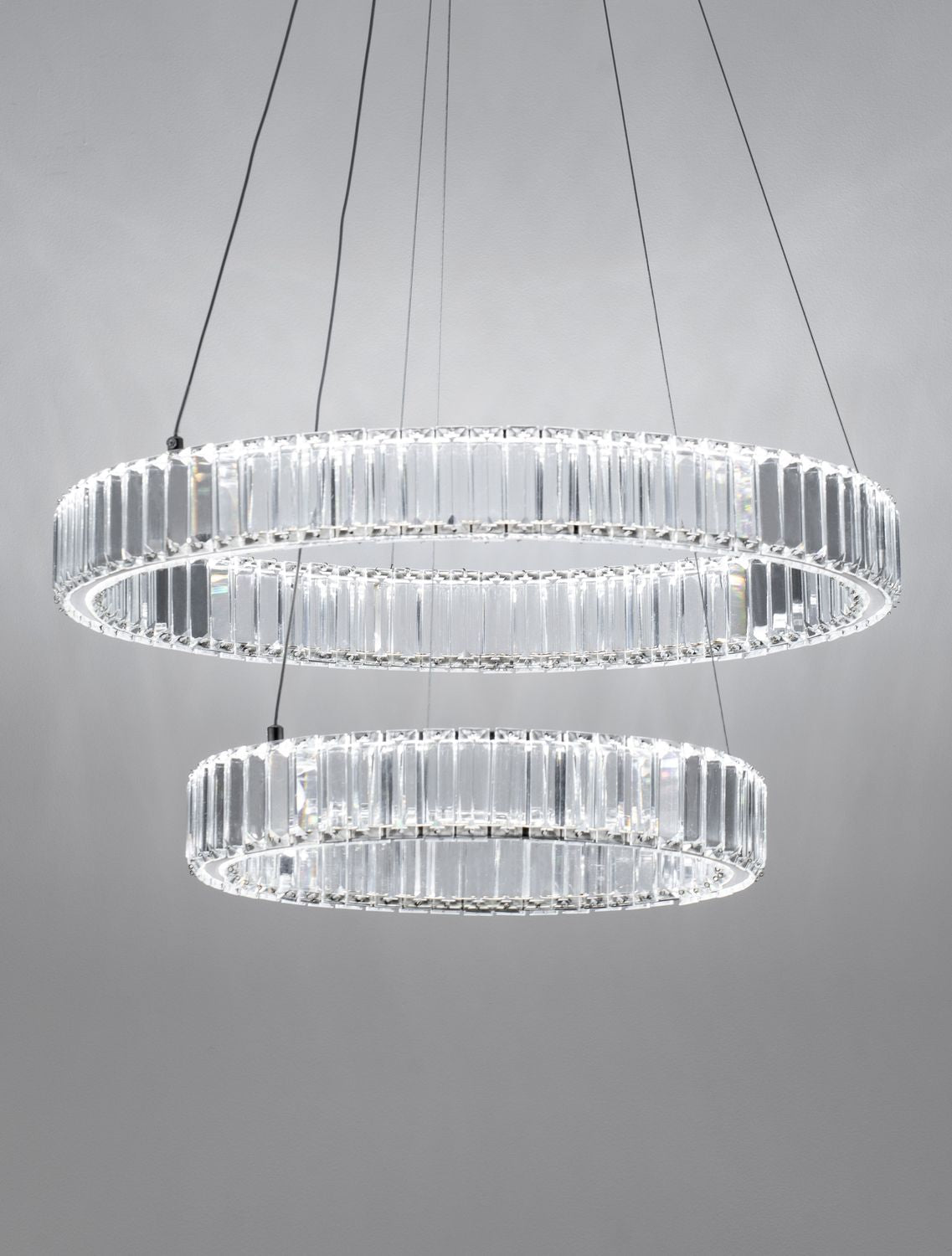 Suspension Aurelia chromée, cristal, H 200 cm