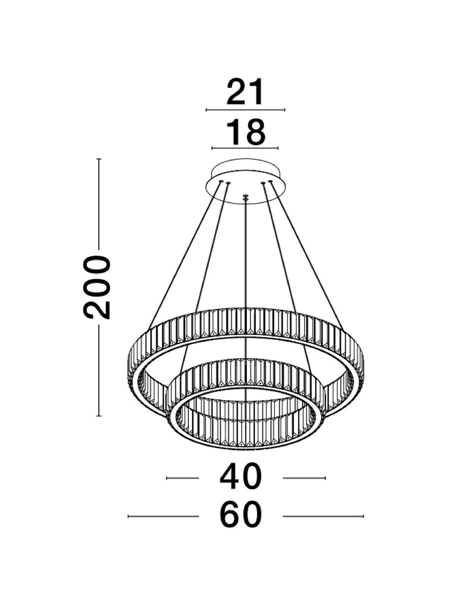 Suspension Aurelia chromée, cristal, H 200 cm