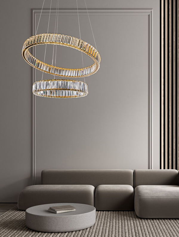 Suspension Aurelia dorée, cristal, H 150 cm (9333077)