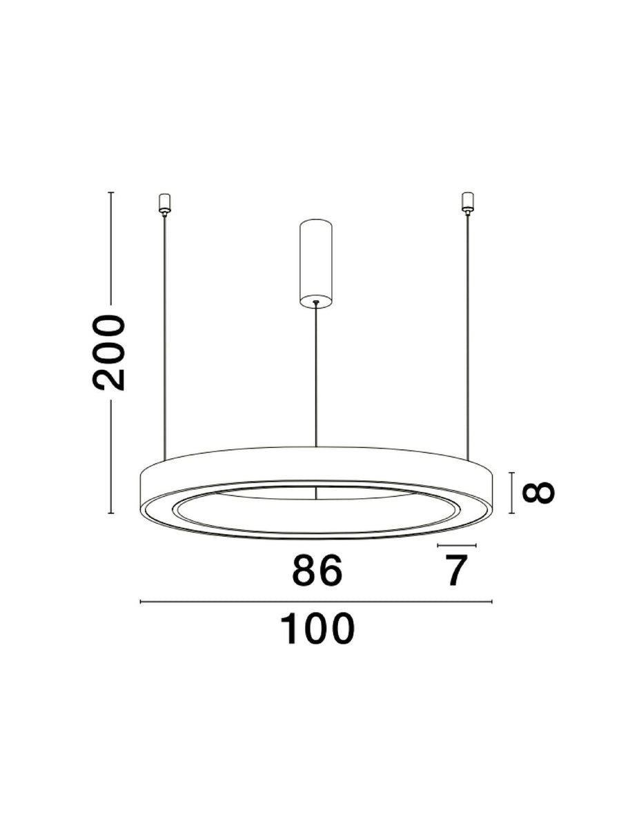Schéma coté du luminaire avec diamètre 100, hauteur 200 et épaisseur