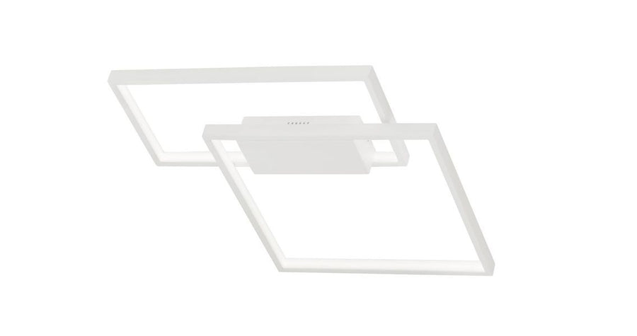 Vue de face sur fond blanc du plafonnier à deux cadres carrés superposés