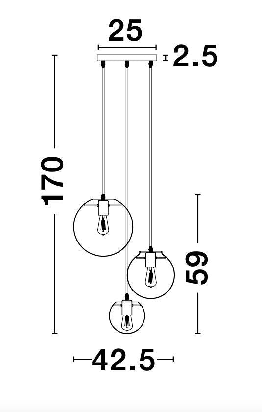 Suspension Mirale 3 lumières noire, verre