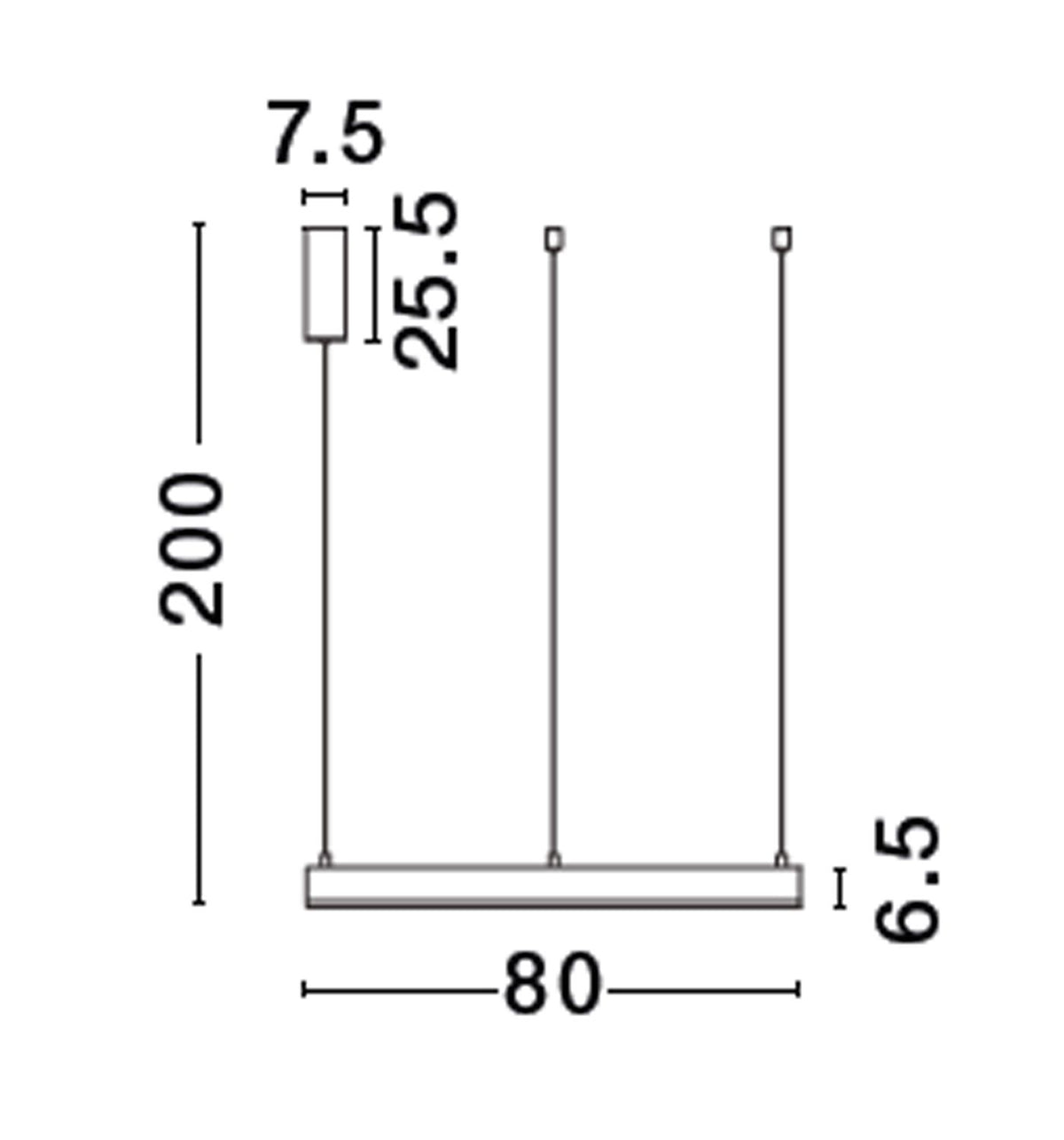 Schéma coté de la suspension : diamètre 80 cm, hauteur 200 cm.