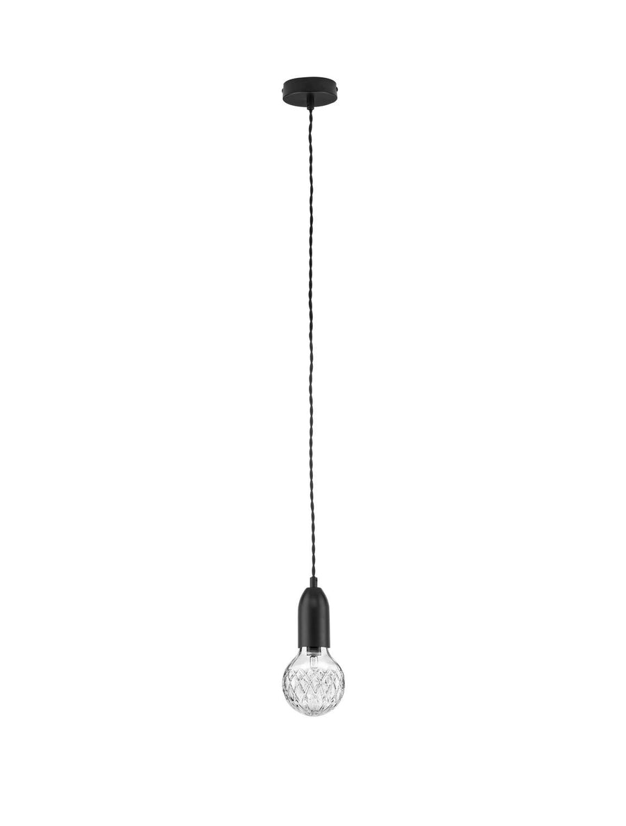 Vue d'ensemble sur fond blanc, douille noire et petit globe de verre