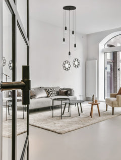 Suspension Veda 5 lumières noire, verre, H 150 cm