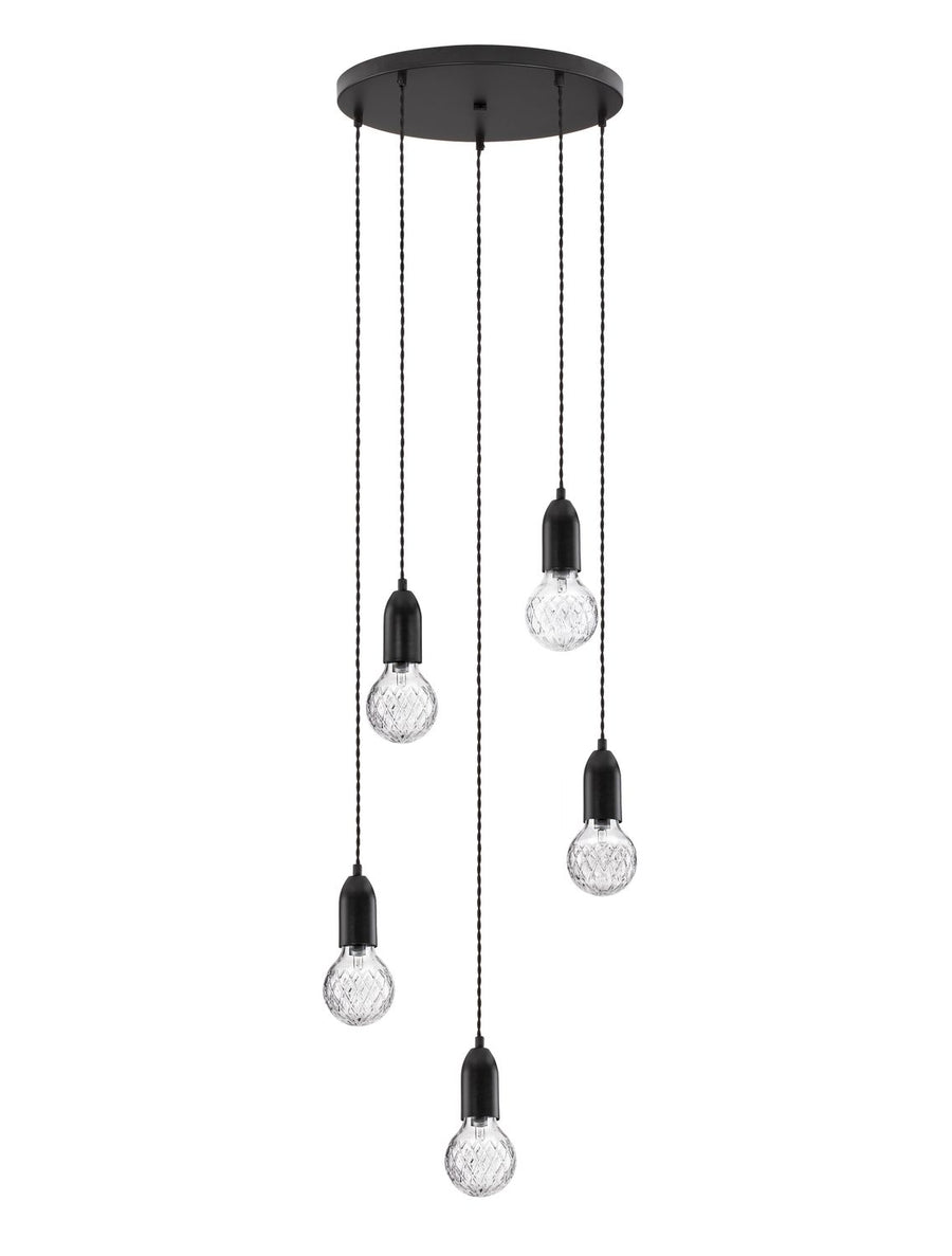 Suspension Veda 5 lumières noire, verre, H 150 cm