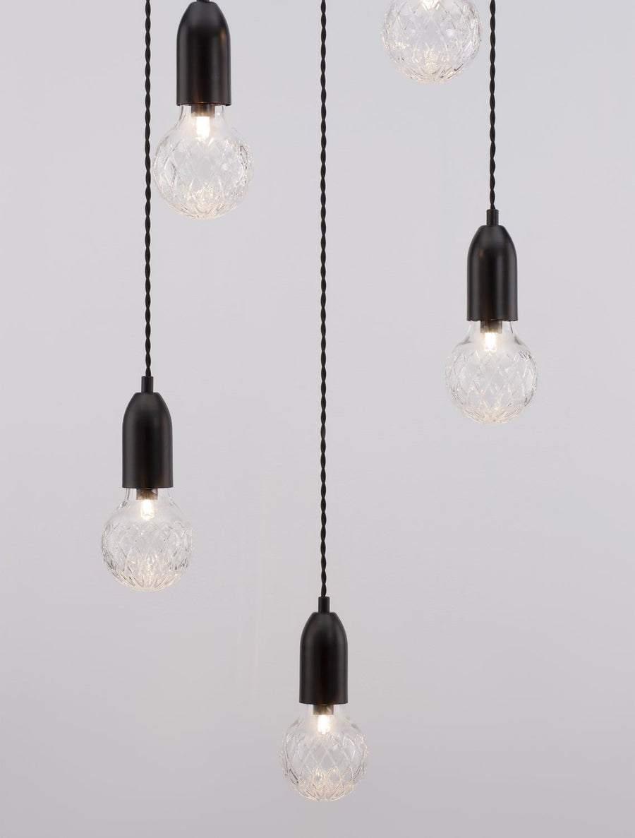 Suspension Veda 5 lumières noire, verre, H 150 cm