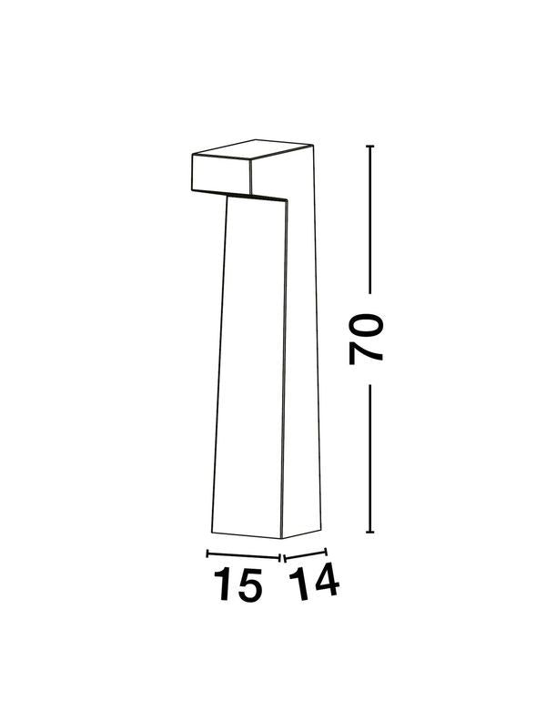 Schéma coté indiquant la hauteur de 70 cm et les dimensions de la base