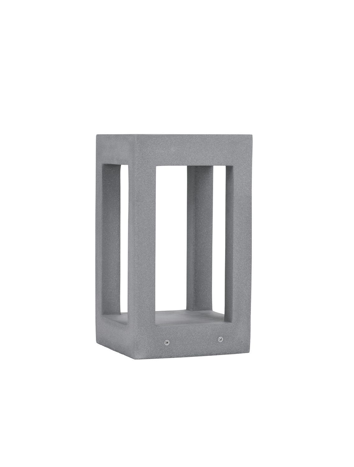 Vue frontale du luminaire extérieur gris, deux percements de fixation visibles en partie basse.