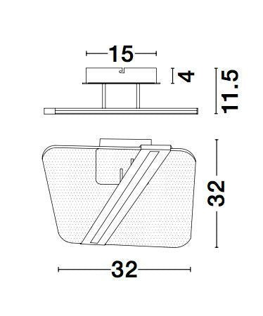 Schéma de dimensions du plafonnier avec largeur 32 cm et hauteur