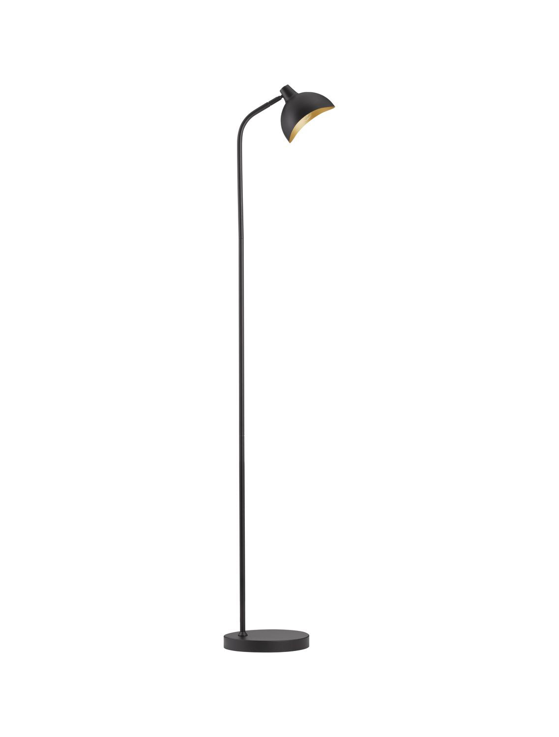 Vue de face du lampadaire noir sur fond blanc, base ronde visible.
