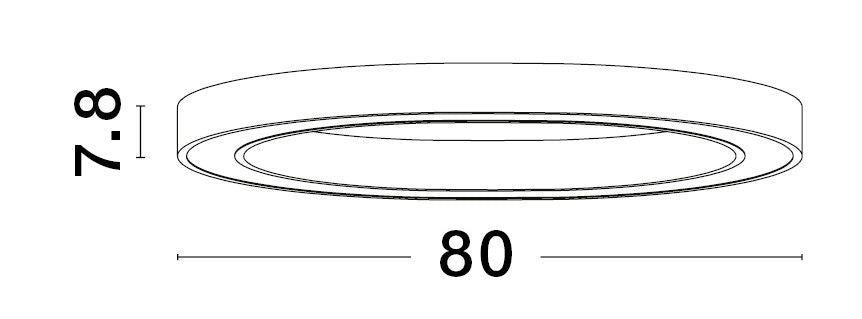 Schéma coté du luminaire : diamètre 80 cm et hauteur 7,8 cm.