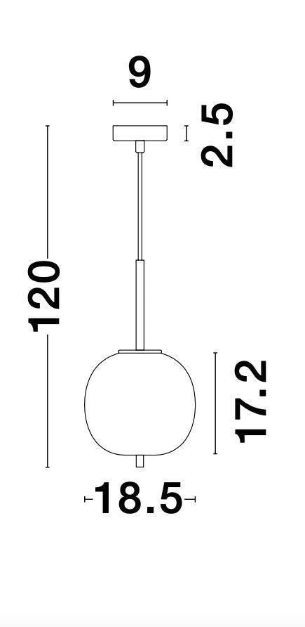 Schéma technique coté indiquant une hauteur de 120 cm et un diamètre de 18.5 cm.