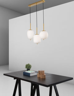 Suspension Lato 3 lumières dorée, verre (9624067)