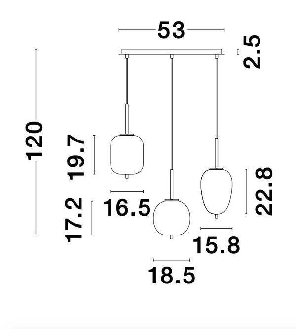 Suspension Lato 3 lumières dorée, verre (9624067)