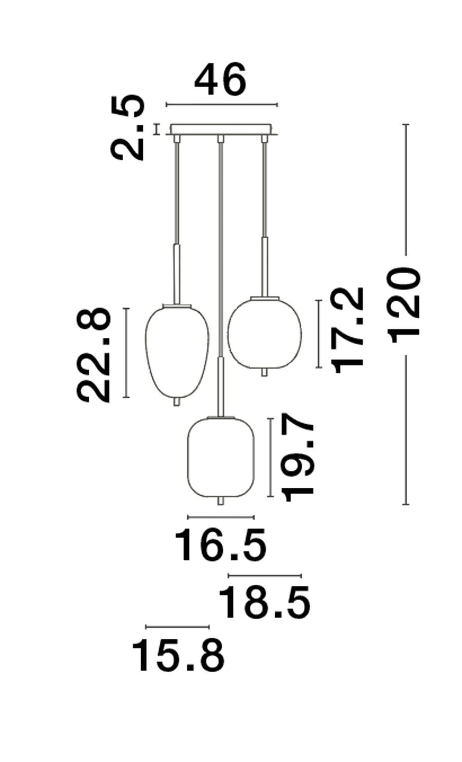 Suspension Lato 3 lumières dorée, verre (9624082)