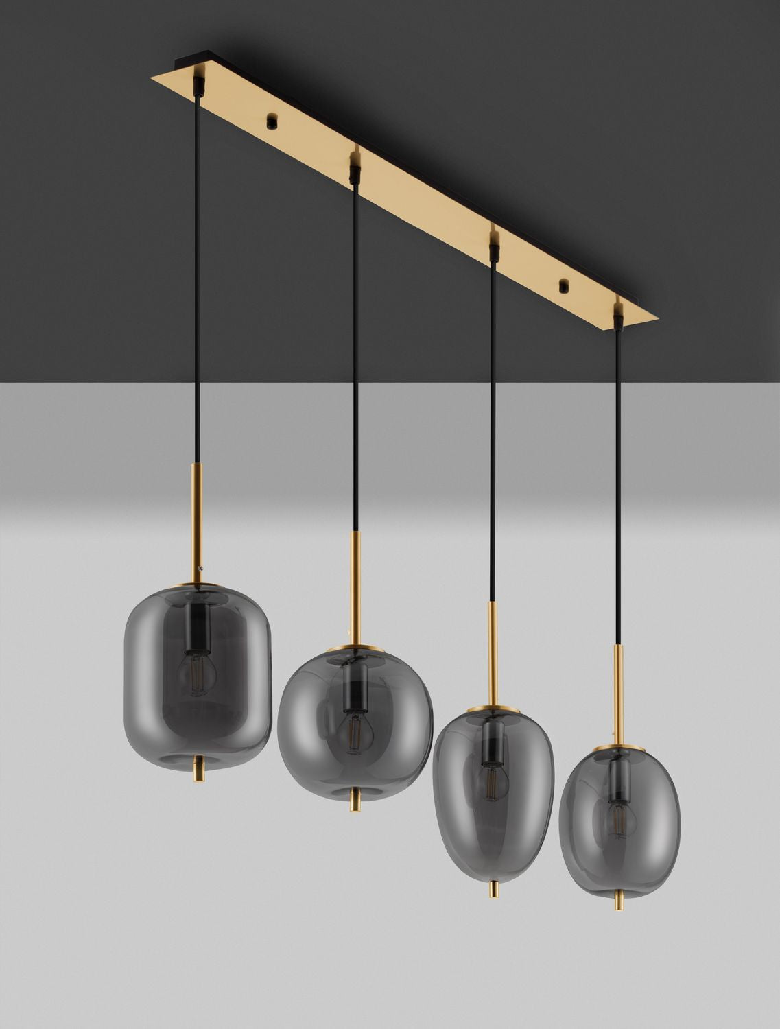 Suspension Lato 4 lumières dorée, verre