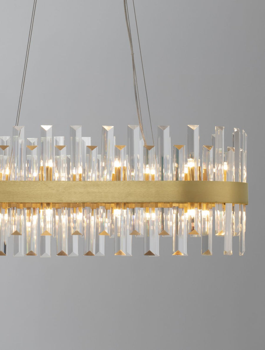 Suspension Crown 10 lumières dorée, cristal