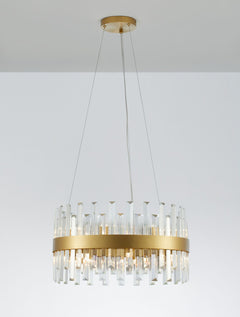 Suspension Crown 7 lumières dorée, cristal
