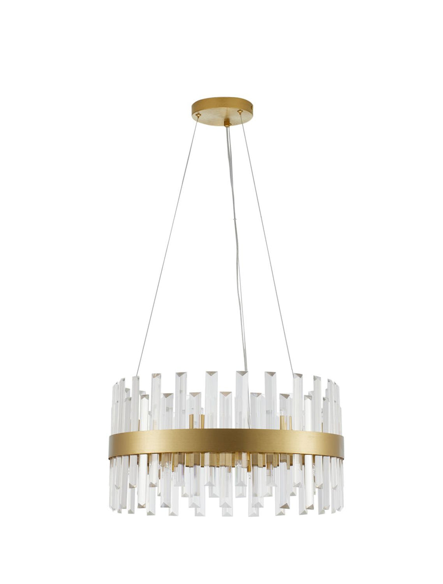 Suspension Crown 7 lumières dorée, cristal