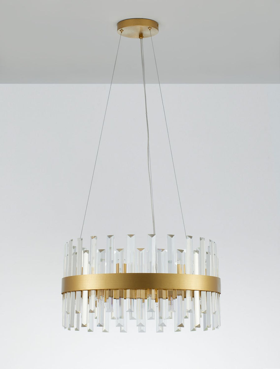 Suspension Crown 7 lumières dorée, cristal