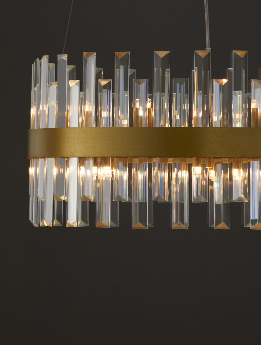 Suspension Crown 7 lumières dorée, cristal